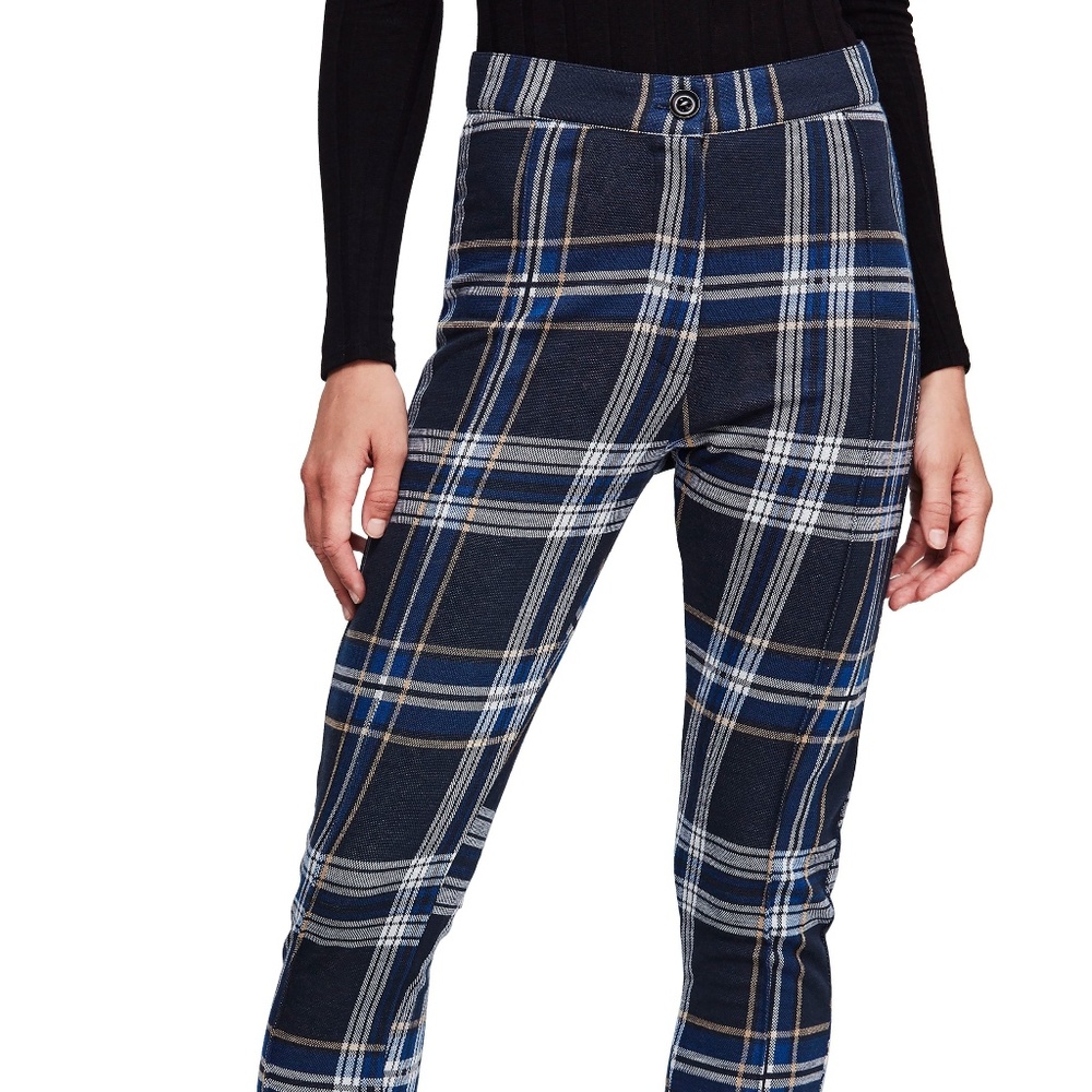 Free People Carnaby Plaid Pants Blue and white